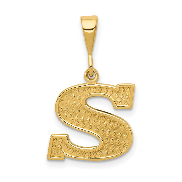 10k Yellow Gold Letter S Pendant, Diamond Cut Initial Charm, Unisex Monogram Jewelry