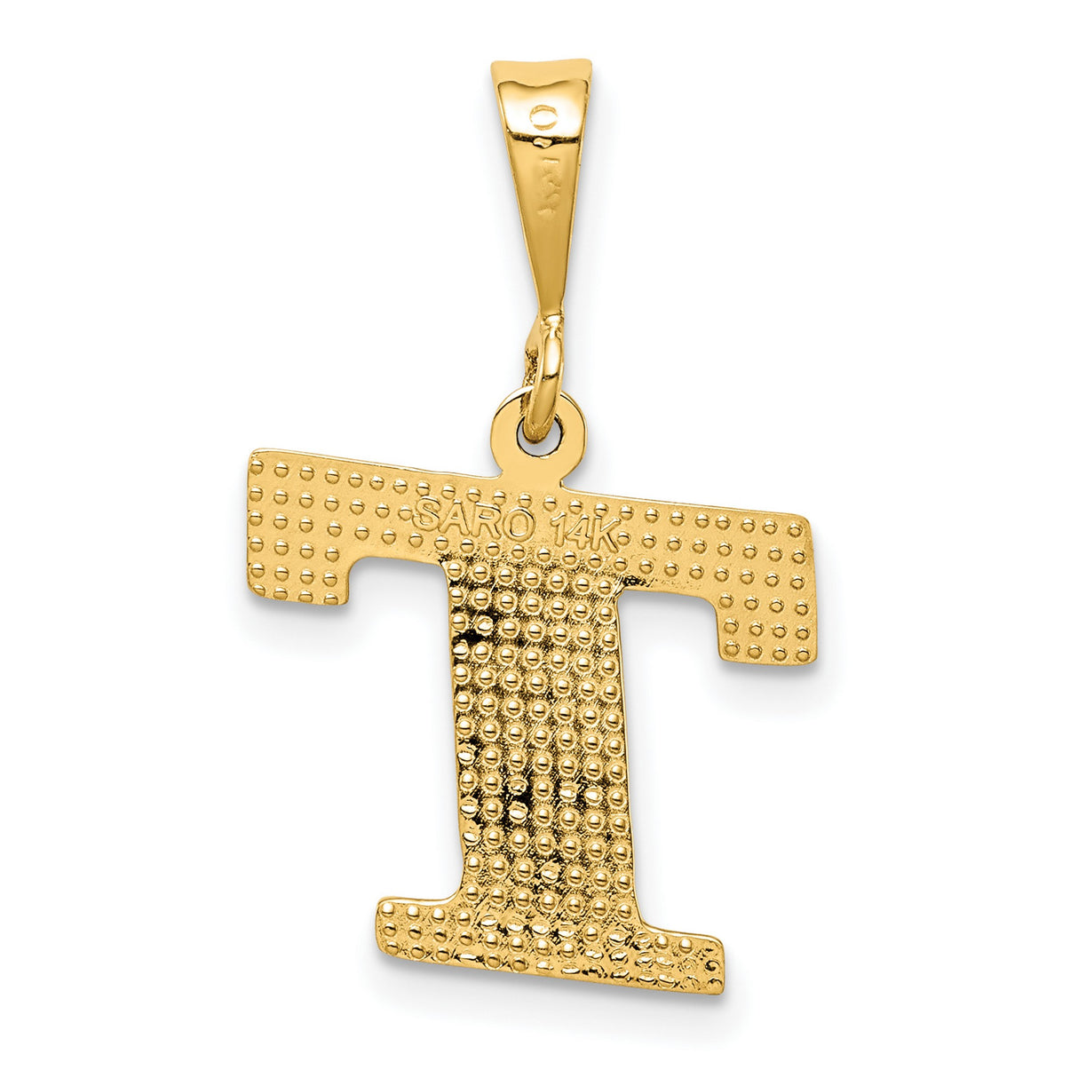 10k Yellow Gold Letter T Pendant, Diamond Cut Textured Initial Charm for Women or Unisex