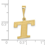 10k Yellow Gold Letter T Pendant, Diamond Cut Textured Initial Charm for Women or Unisex