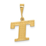 10k Yellow Gold Letter T Pendant, Diamond Cut Textured Initial Charm for Women or Unisex