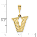 10k Yellow Gold Letter V Pendant, Textured Block Initial Charm with Serif Design