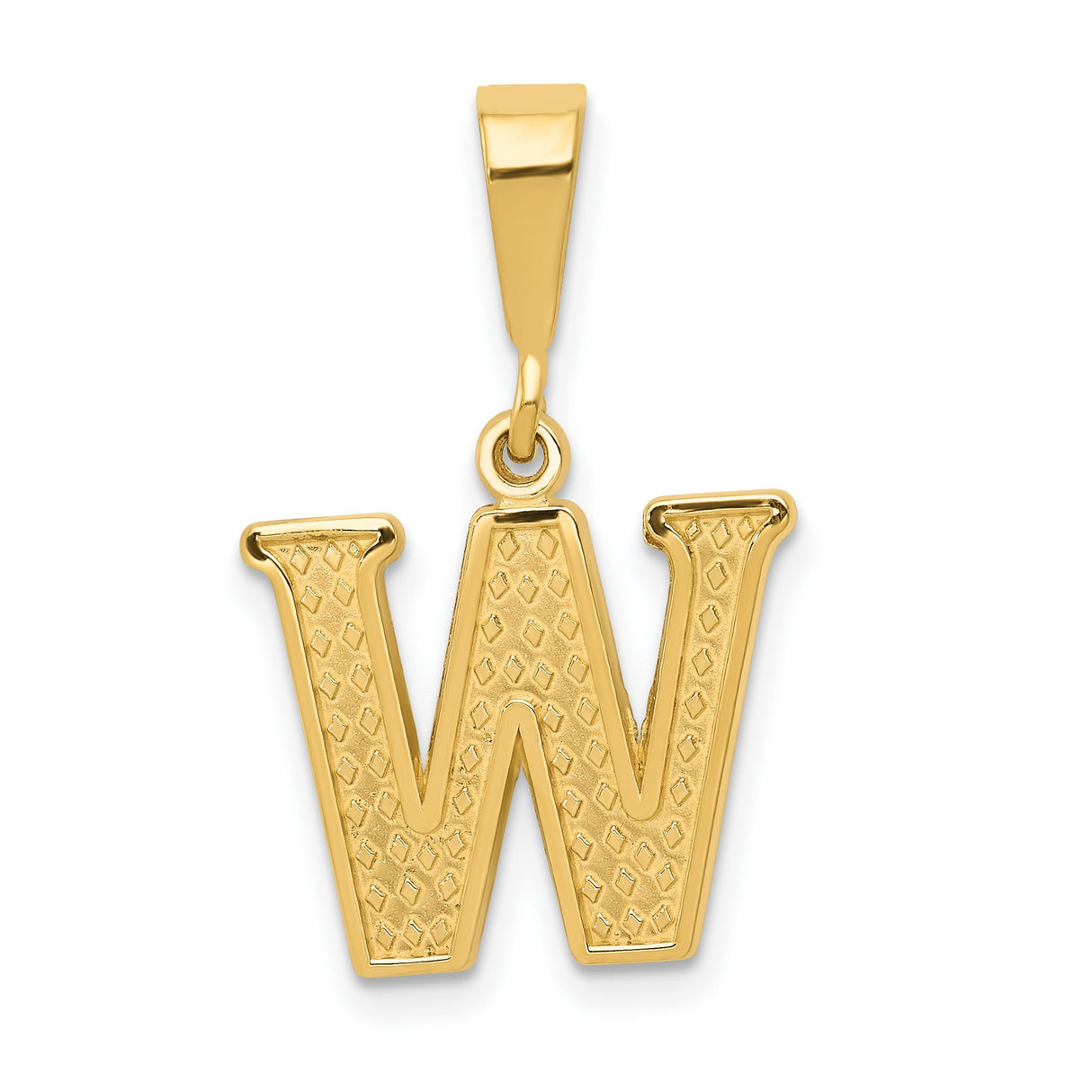 10k Yellow Gold Initial Pendant with Diamond Cut Finish, Letter W Charm