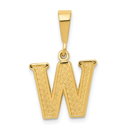 10k Yellow Gold Initial Pendant with Diamond Cut Finish, Letter W Charm