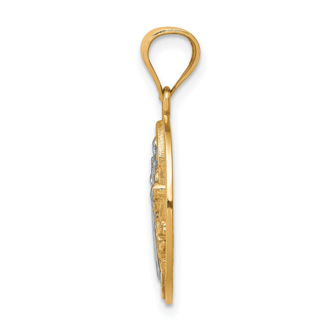 10k Multi-Tone Gold Saint Benedict Medallion Pendant with Rhodium Accents, Latin Inscription
