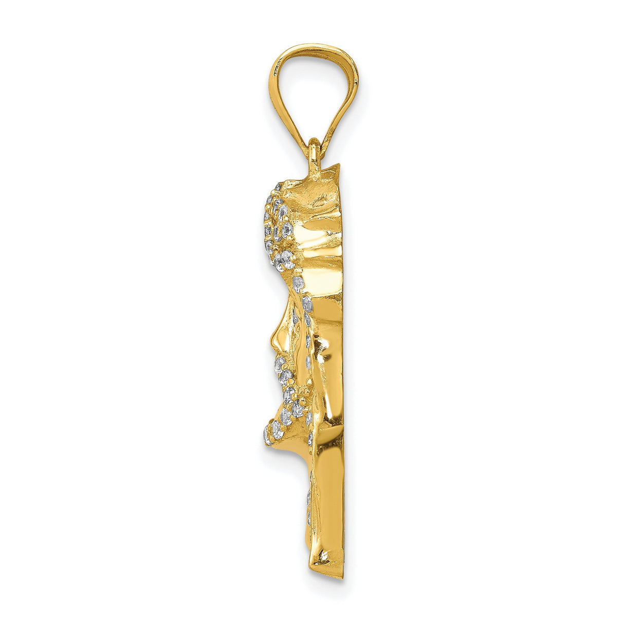 10k Yellow Gold Jesus Face Pendant with Cubic Zirconia, Crown of Thorns Christian Charm for Men