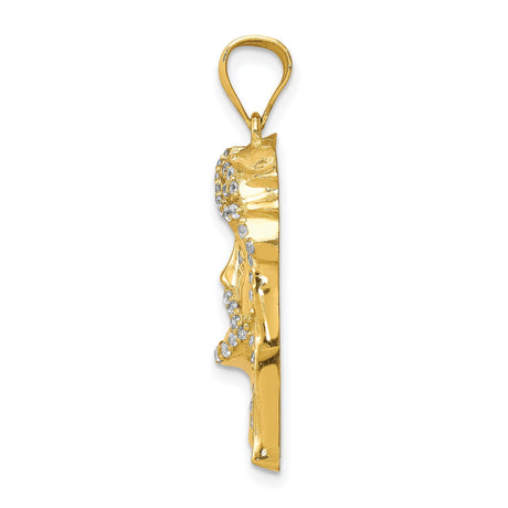 10k Yellow Gold Jesus Face Pendant with Cubic Zirconia, Crown of Thorns Christian Charm for Men