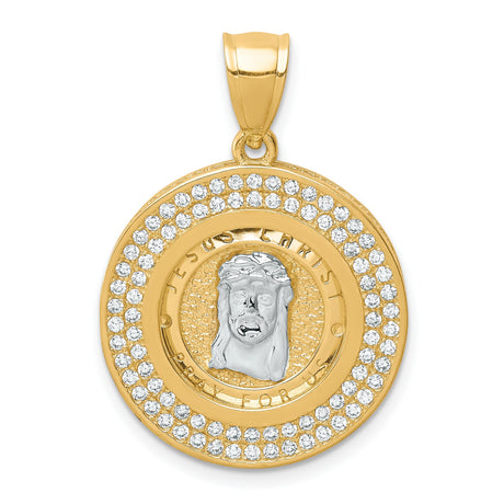 10k Multi-Tone Gold Jesus Face Pendant with Cubic Zirconia, Religious Christian Medallion for Men