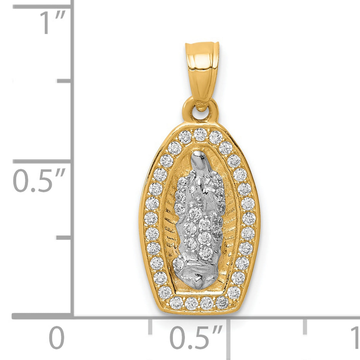 Our Lady of Guadalupe with CZ Outline Charm Pendant in Real 10k Multi-Tone Gold