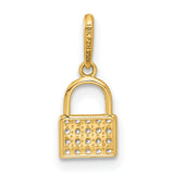 10k Yellow Gold Padlock Charm Pendant with Cubic Zirconia, Romantic Lock Design for Women