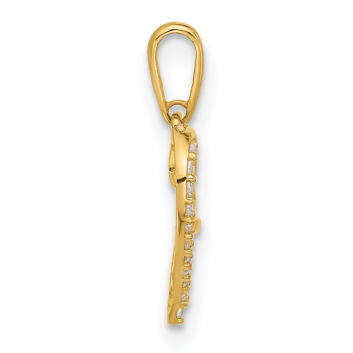 10k Yellow Gold Heart Pendant with Infinity Loop and White Stones, Romantic Curved Design for Women