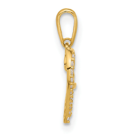 10k Yellow Gold Heart Pendant with Infinity Loop and White Stones, Romantic Curved Design for Women
