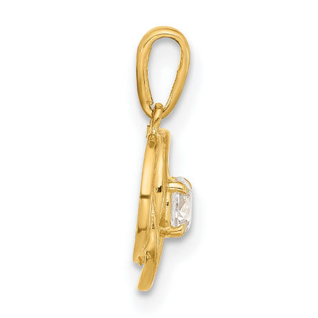 10k Yellow Gold Pendant with Round Cut White Gemstone, Interlocking Circles, Love Knot Design