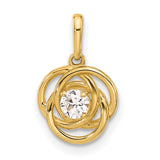 10k Yellow Gold Pendant with Round Cut White Gemstone, Interlocking Circles, Love Knot Design