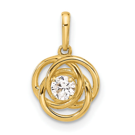 10k Yellow Gold Pendant with Round Cut White Gemstone, Interlocking Circles, Love Knot Design