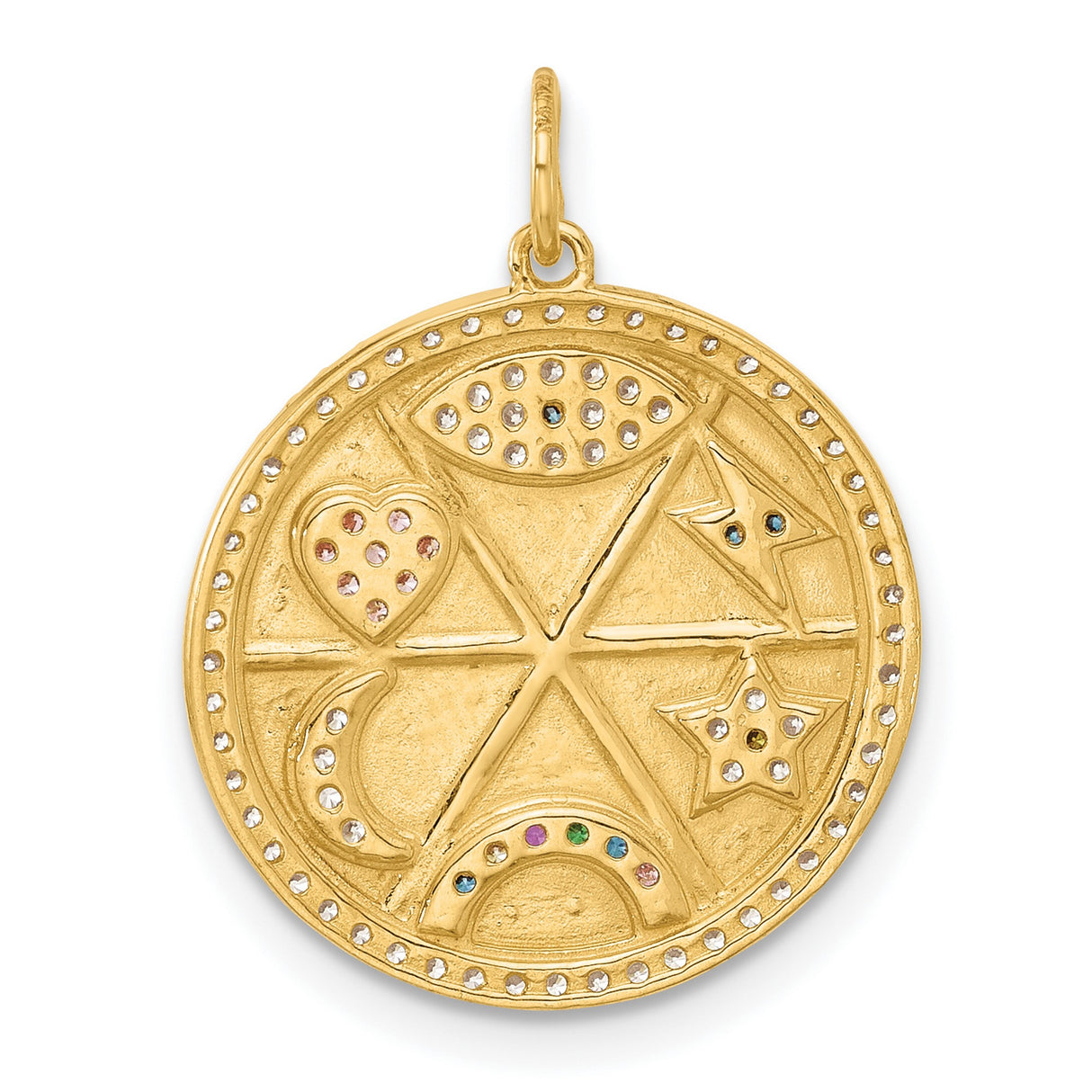 Polished Colorful CZ Good Luck Medallion Charm Pendant in Real 10k Yellow Gold