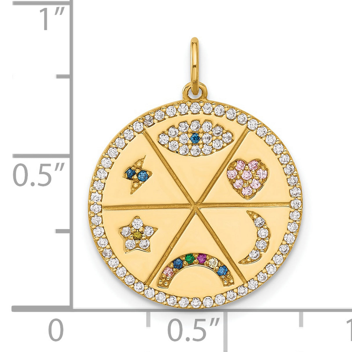 Polished Colorful CZ Good Luck Medallion Charm Pendant in Real 10k Yellow Gold