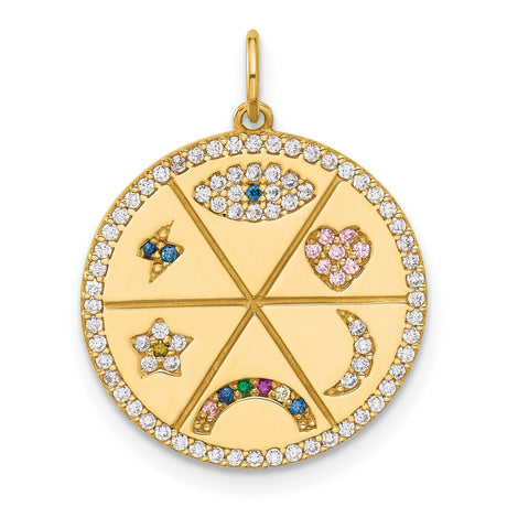 Polished Colorful CZ Good Luck Medallion Charm Pendant in Real 10k Yellow Gold