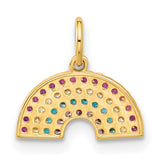 10k Yellow Gold Rainbow Pendant Charm with Multicolor Gemstone Accents, Symbolic Jewelry for Women