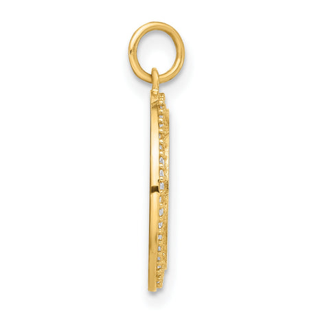 10k Yellow Gold Moon and Star Pendant with Pavé Cubic Zirconia, Celestial Disc Design