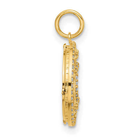 10k Yellow Gold Sun and Moon Pendant with Cubic Zirconia, Celestial Charm for Women