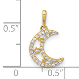 10k Yellow Gold Crescent Moon Pendant with White Stones and Star Accents, Celestial Jewelry for Women