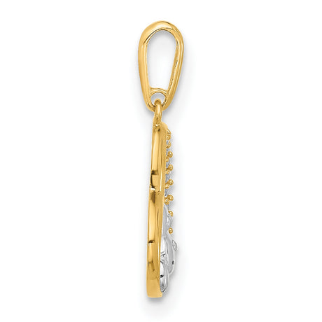 10k Multi-Tone Gold Dog Heart Pendant with Cubic Zirconia, Pet Memorial Charm