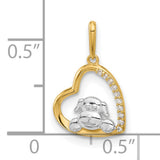 10k Multi-Tone Gold Dog Heart Pendant with Cubic Zirconia, Pet Memorial Charm