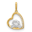 10k Multi-Tone Gold Dog Heart Pendant with Cubic Zirconia, Pet Memorial Charm