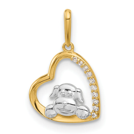10k Multi-Tone Gold Dog Heart Pendant with Cubic Zirconia, Pet Memorial Charm