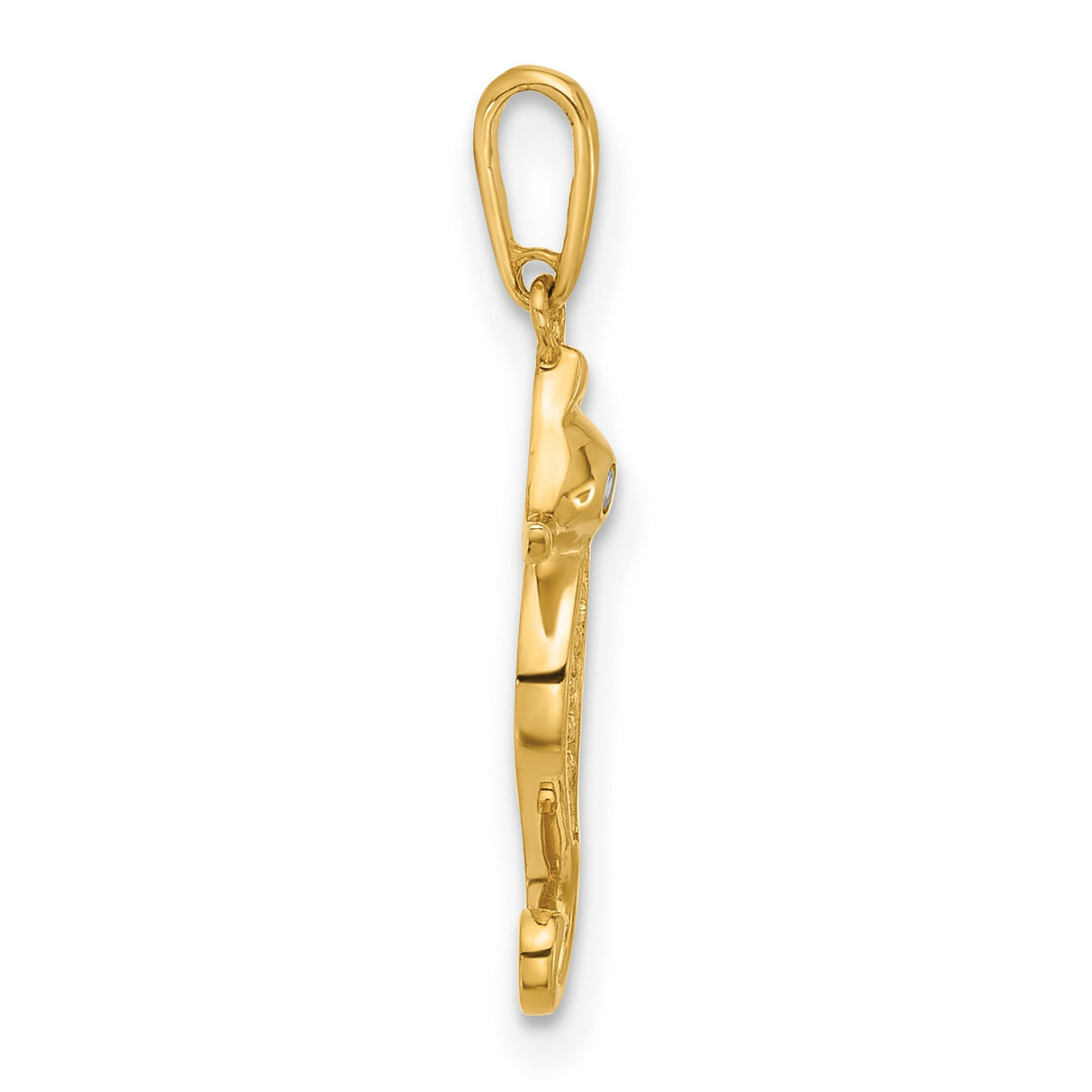 10k Yellow Gold Seahorse Pendant with Clear Accent Stones, Nautical Ocean Animal Theme