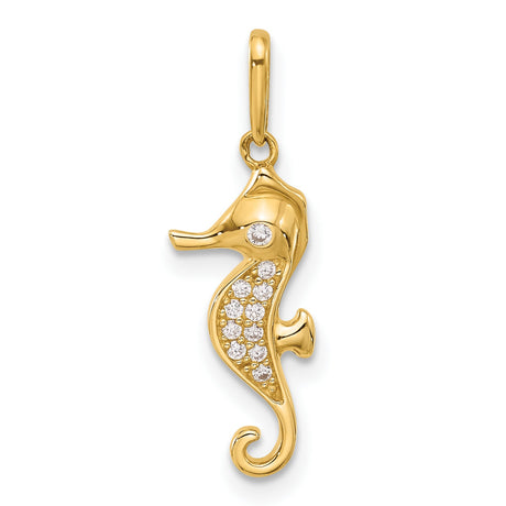 10k Yellow Gold Seahorse Pendant with Clear Accent Stones, Nautical Ocean Animal Theme