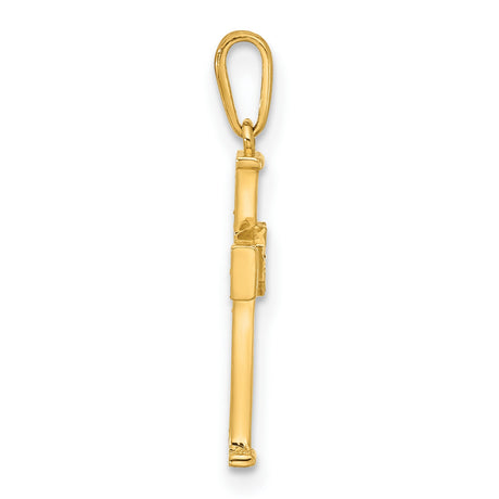 10k Yellow Gold Cross Pendant with Cubic Zirconia Baguette Stones, Modern Polished Faith Design