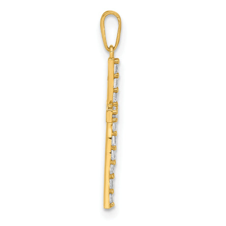 10k Yellow Gold Latin Cross Pendant with Polished Cubic Zirconia , Unisex Religious Jewelry