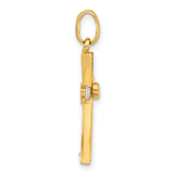 10k Yellow Gold Latin Cross Pendant with Cubic Zirconia, Polished Religious Jewelry for Men and Women