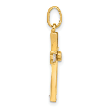 10k Yellow Gold Latin Cross Pendant with Cubic Zirconia, Polished Religious Jewelry for Men and Women