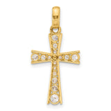 10k Yellow Gold Latin Cross Pendant with Cubic Zirconia, Polished Religious Jewelry for Men and Women
