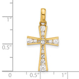 10k Yellow Gold Latin Cross Pendant with Cubic Zirconia, Polished Religious Jewelry for Men and Women