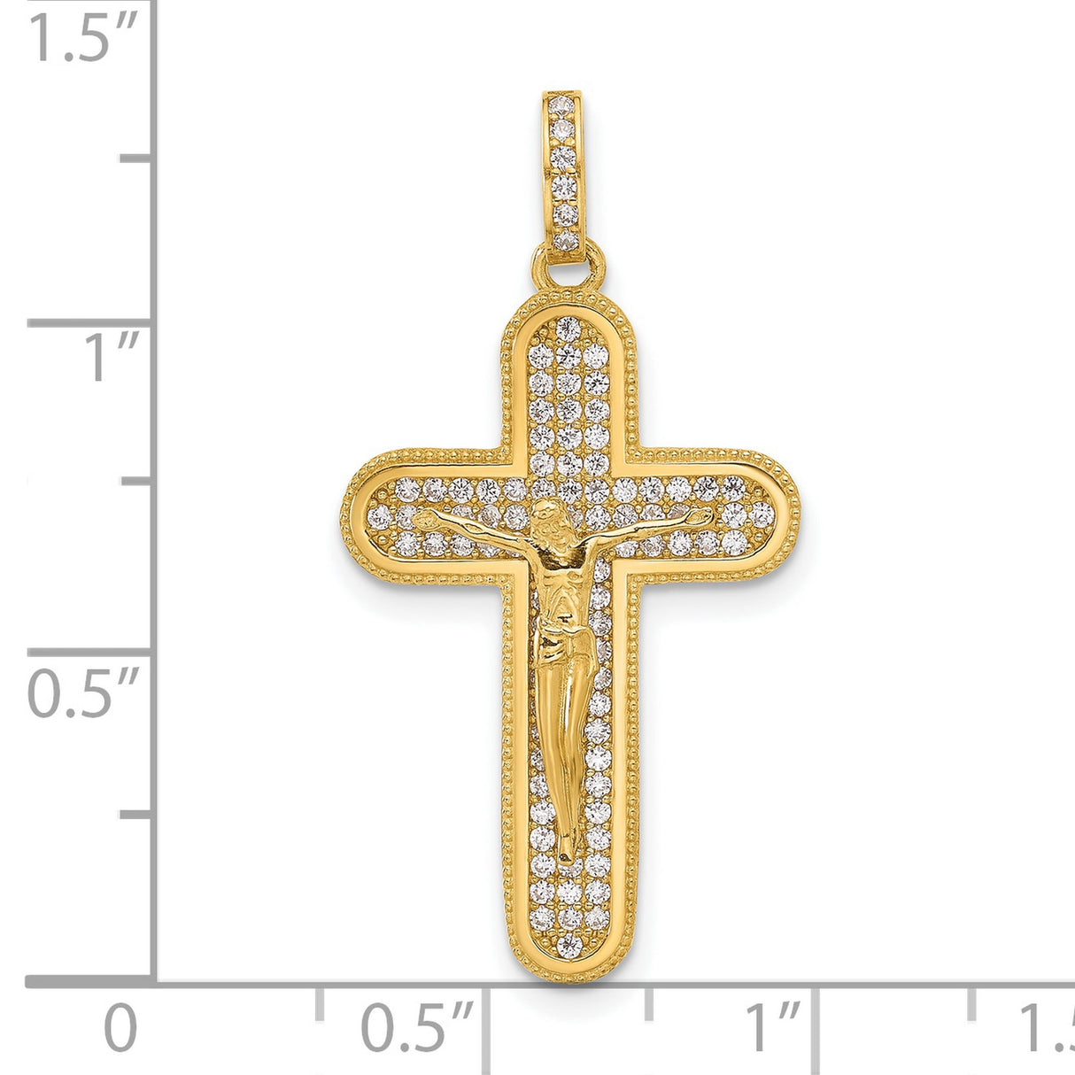 10k Yellow Gold Crucifix Cross Pendant with Cubic Zirconia Accents and Jesus Figure