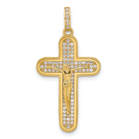 10k Yellow Gold Crucifix Cross Pendant with Cubic Zirconia Accents and Jesus Figure