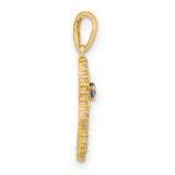 10k Yellow Gold Hamsa Hand Pendant with Star of David, Blue Gemstone, Cubic Zirconia