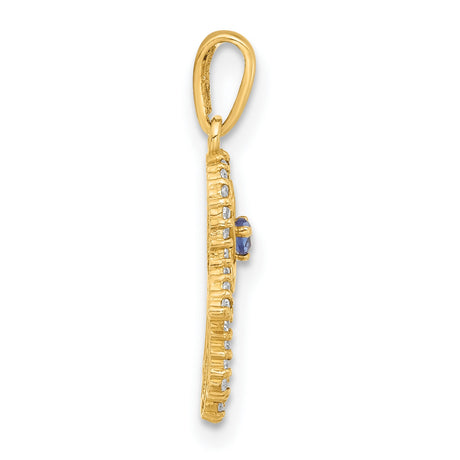 10k Yellow Gold Hamsa Hand Pendant with Star of David, Blue Gemstone, Cubic Zirconia