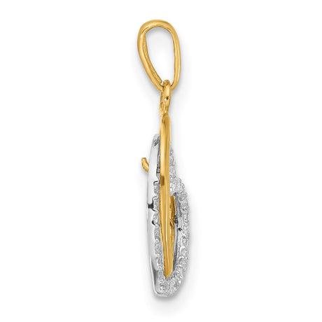 10k Two-Tone Gold Heart Pendant with Cubic Zirconia, Polished Split Design for Women