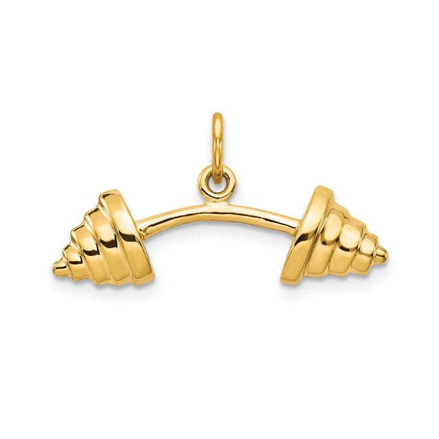 10k Yellow Gold Barbell Pendant, Dumbbell Fitness Charm Symbolizing Strength and Dedication