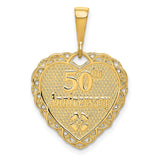 10k Yellow Gold Heart Pendant with Floral Engraving, 50th Anniversary Jewelry for Women