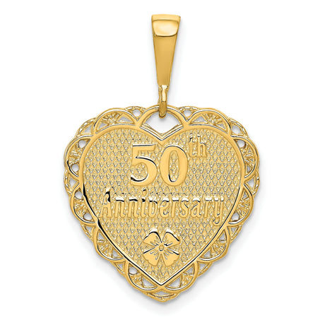 10k Yellow Gold Heart Pendant with Floral Engraving, 50th Anniversary Jewelry for Women
