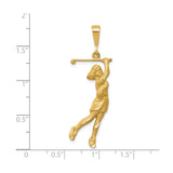 10k Yellow Gold Pendant, Female Golfer in Mid-Swing, Sports Charm for Women Golfers