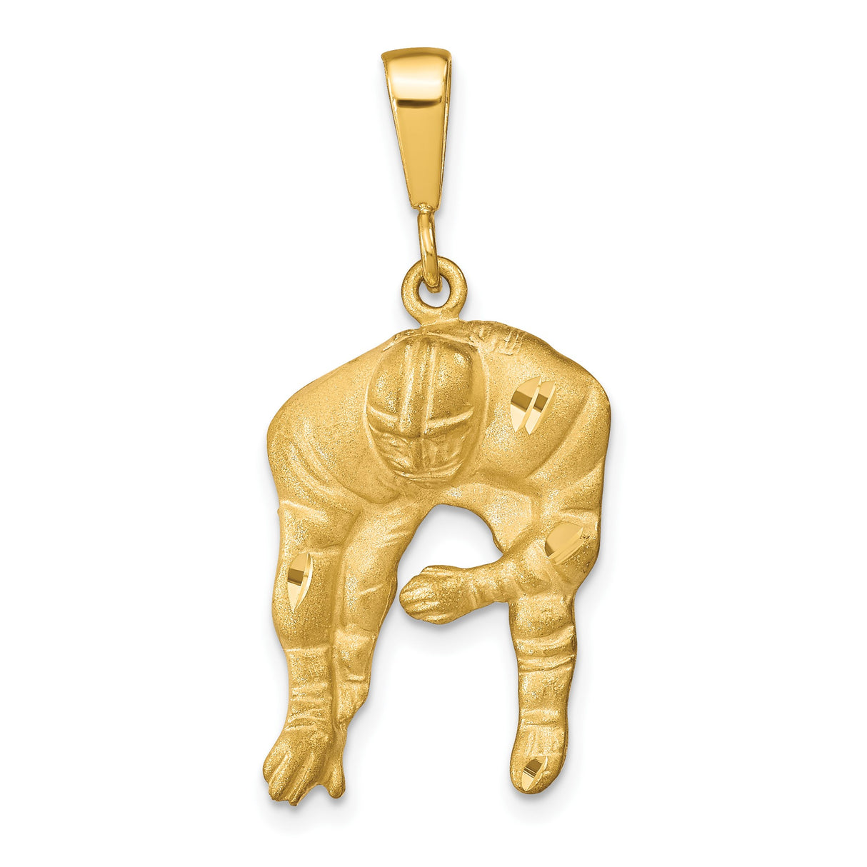 10k Yellow Gold Football Player Pendant, Crouched Lineman Sports Charm for Men