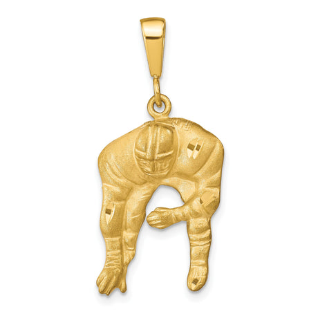 10k Yellow Gold Football Player Pendant, Crouched Lineman Sports Charm for Men