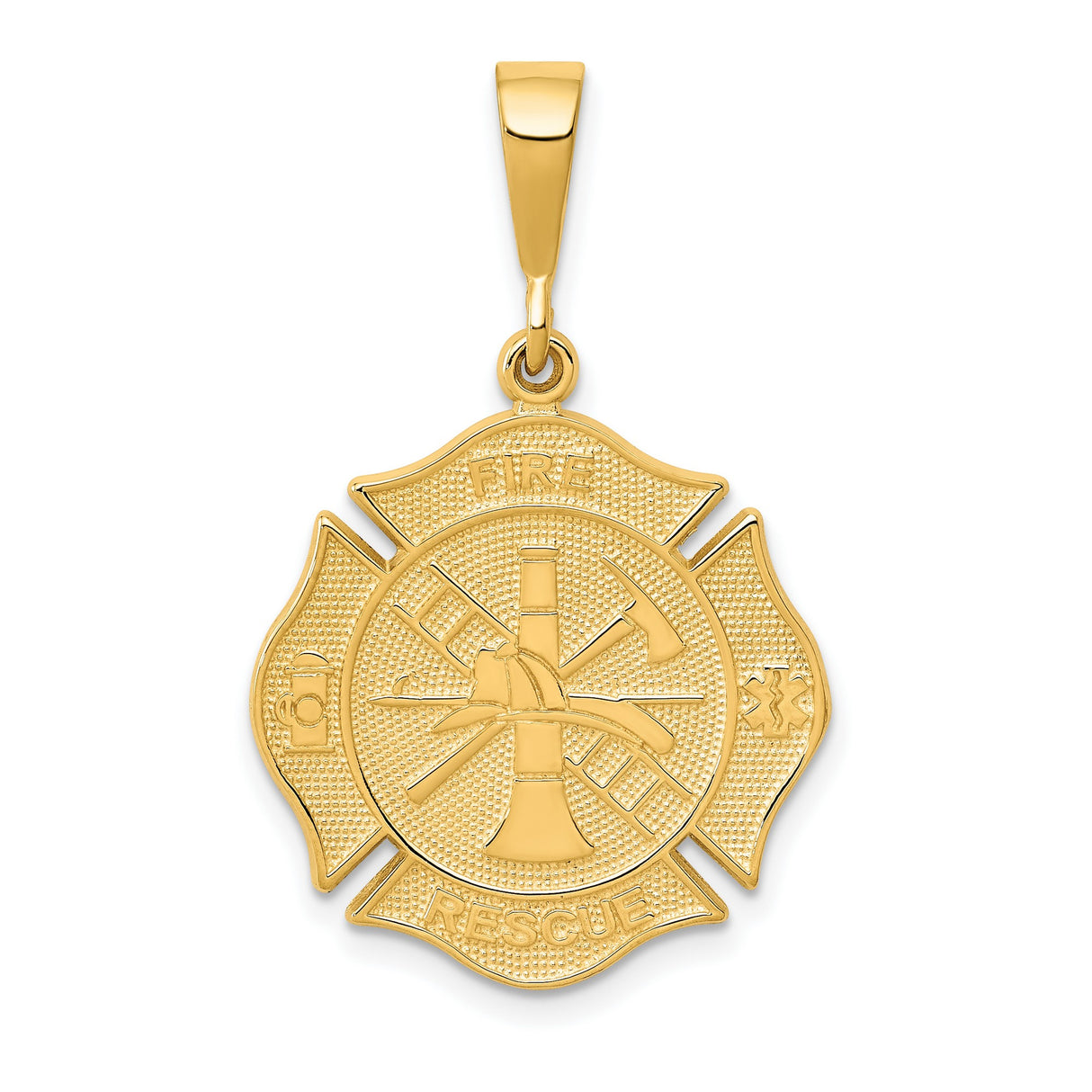 10k Yellow Gold Firefighter Maltese Cross Pendant with Helmet Axe Hydrant and Ladder Symbols