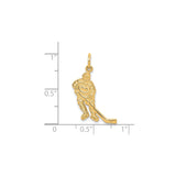 10k Yellow Gold Hockey Player Pendant, Skating Athlete with Stick, Unisex Sports Charm